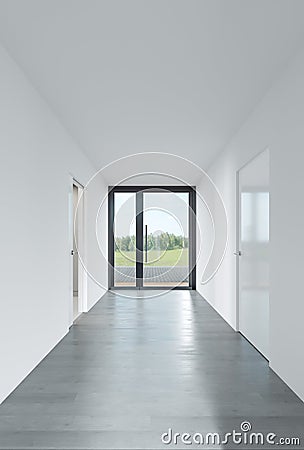 A completely white hallway corridor in a residential building Stock Photo