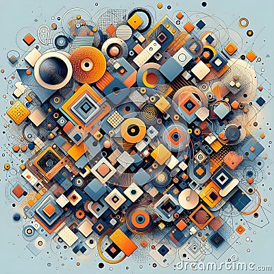 Complex arrangement of geometric shapes exploding with color and creating a vibrant visual experience Stock Photo