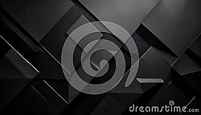 A complex array of black, fragmented geometric shapes creates a dynamic scene Stock Photo
