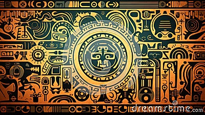 complex background image with a fusion of cultural symbols from around the world, incorporating elements like ancient Stock Photo