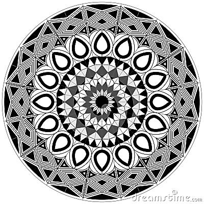 Complex blank and white mandala design with basic shapes Vector Illustration