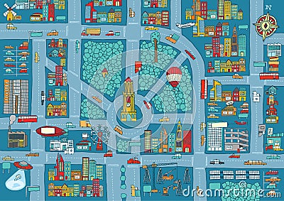 Complex busy city map Vector Illustration