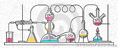 Complex chemical reaction Vector Illustration