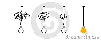 Complex complicated process easy solution, simplify problem,untangling mess knot in simple line, simplest right way, good idea Vector Illustration