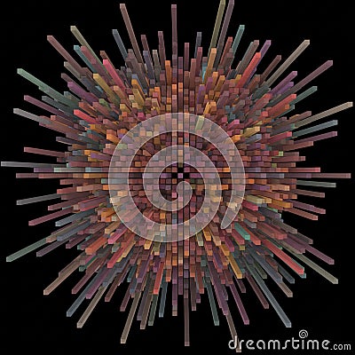 A complex, computer-generated 3D structure composed of multicolored rectangular Stock Photo