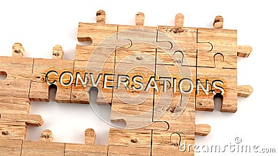 Complex and confusing conversations: learn complicated, hard and difficult concept of conversations,pictured as pieces of a wooden Cartoon Illustration