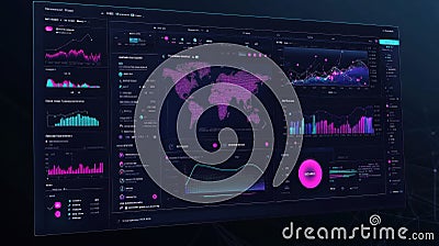 Complex data analytics dashboard showcasing financial insights and global metrics Stock Photo