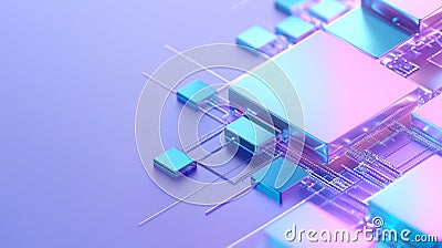 Complex design illustrating the seamless flow of data among devices in a vibrant, abstract setting Stock Photo