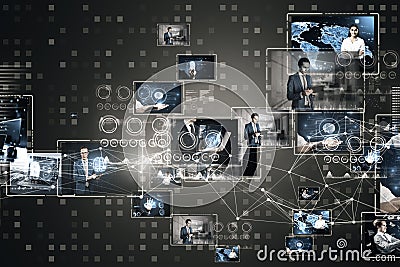 Complex digital ecosystem with interconnected professional media platforms Stock Photo