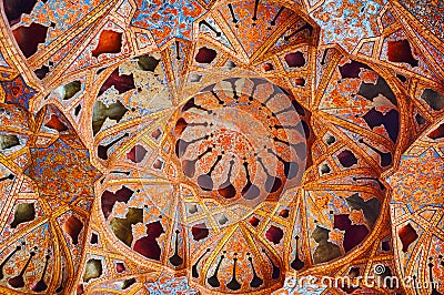 The complex dome of Music Hall of Ali Qapu palace, Isfahan, Iran Editorial Stock Photo