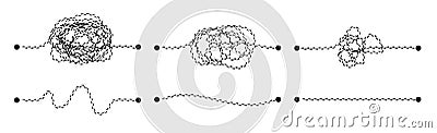 Complex and easy simple way from start to end, path from point A to B with black thread Vector Illustration