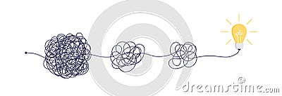 Complex easy simple way from start to idea. Chaos simplifying, problem solving and business solutions idea searching Vector Illustration