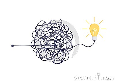Complex easy simple way from start to idea. Chaos simplifying, problem solving and business solutions idea searching Vector Illustration