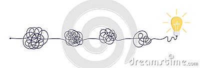 Complex easy simple way from start to idea. Chaos simplifying, problem solving and business solutions idea searching Vector Illustration