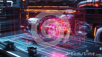 Futuristic hologram showing rotating engine in augmented reality interface Stock Photo