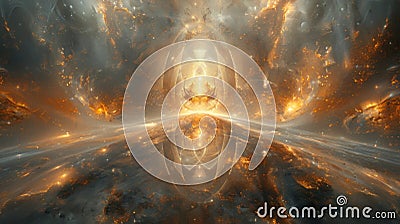 A complex interlacing of sparkling lines and shapes illustrating the fundamental principle of cosmic unity and the Stock Photo