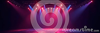 Complex lighting grid, multiple trusses above empty stage, cables, structure, shadow Cartoon Illustration