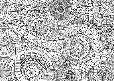 Complex mandala movement design for adult coloring book and background Vector Illustration