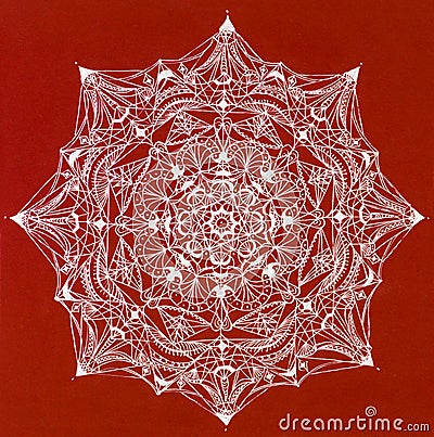 Complex mandala on red background Stock Photo