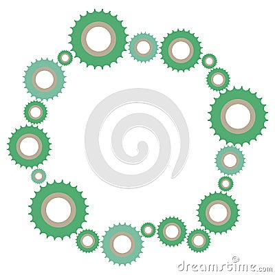 Complex mechanism of a large set of gears of different sizes. Vector Illustration