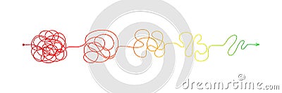 Complex messy connected lines as concept of chaos solving. Process of problem simplifying in mind. Vector illustration Vector Illustration