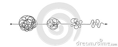 Complex messy connected lines as concept of chaos solving. Process of problem simplifying in mind. Vector illustration Vector Illustration