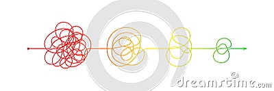 Complex messy connected lines as concept of chaos solving. Process of problem simplifying in mind. Vector illustration Vector Illustration