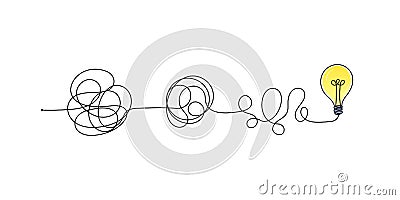 Complex messy connected lines as concept of chaos solving. Process of problem simplifying in mind. Vector illustration Vector Illustration