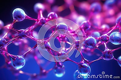 Complex molecule 3D illustration. Abstract molecular lattice, cellular structure. Cartoon Illustration