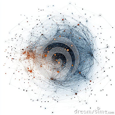 Complex neural network visualization with interconnected nodes and lines in organic pattern Stock Photo