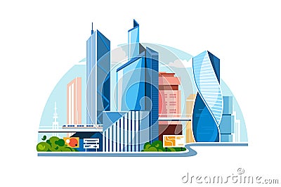 Complex of posh business skyscrapers for offices Vector Illustration