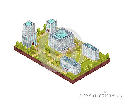 Complex Of University Buildings Isometric Layout Vector Illustration