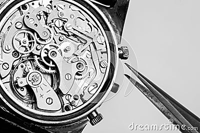 Complex watch movement for repair Stock Photo