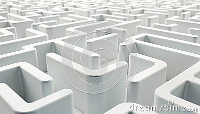 Complex white 3D maze design. Intricate pattern shows challenging path. Abstract geometric design suggests journey Stock Photo