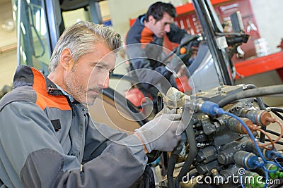 Complex wiring on tractor Stock Photo