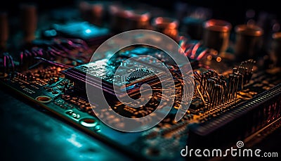 Complexity of computer chip circuit board controls data flow order generated by AI Stock Photo