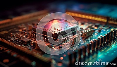 Complexity of computer equipment Close up of semiconductor circuit board generated by AI Stock Photo