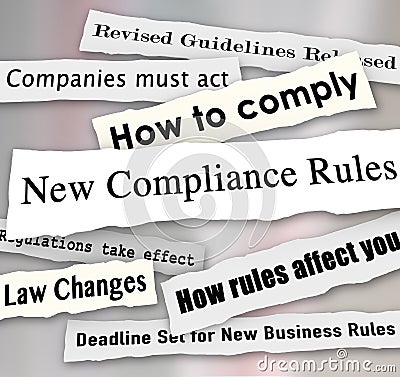 Compliance Headlines Newspaper Torn New Business Regulations Stock Photo