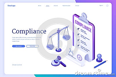 Compliance isometric landing page, business policy Vector Illustration