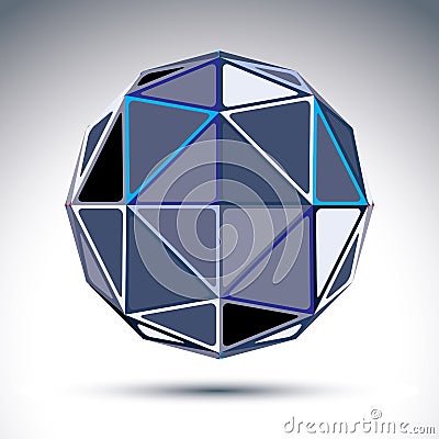 Complicated gray urban spherical object, 3d fractal mirror ball Vector Illustration