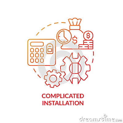 Complicated installation red gradient concept icon Vector Illustration