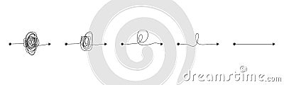 Complicated and shortcut way. From hard to easy path. Untangle doodles. Ways to solve problem. Vector Vector Illustration