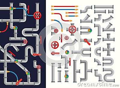 Complicated system of pipes set Vector Illustration