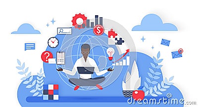 Complicated workload, multitasking and time management, tiny multitask entrepreneur Vector Illustration