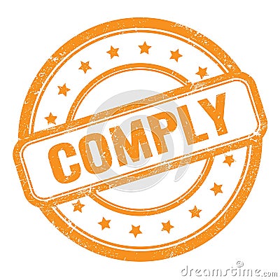 COMPLY text on orange grungy vintage round stamp Stock Photo