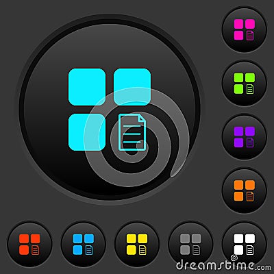 Component properties dark push buttons with color icons Stock Photo