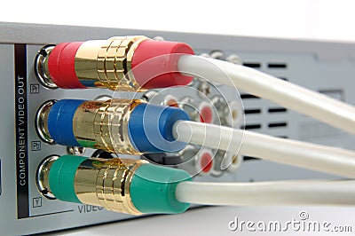 Component video cable connected the dvd player Stock Photo