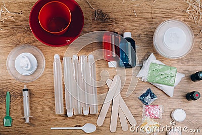 Components, tools to make slime Stock Photo
