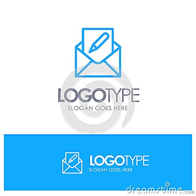 Compose, Edit, Email, Envelope, Mail Blue outLine Logo with place for tagline Vector Illustration