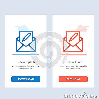 Compose, Edit, Email, Envelope, Mail Blue and Red Download and Buy Now web Widget Card Template Vector Illustration